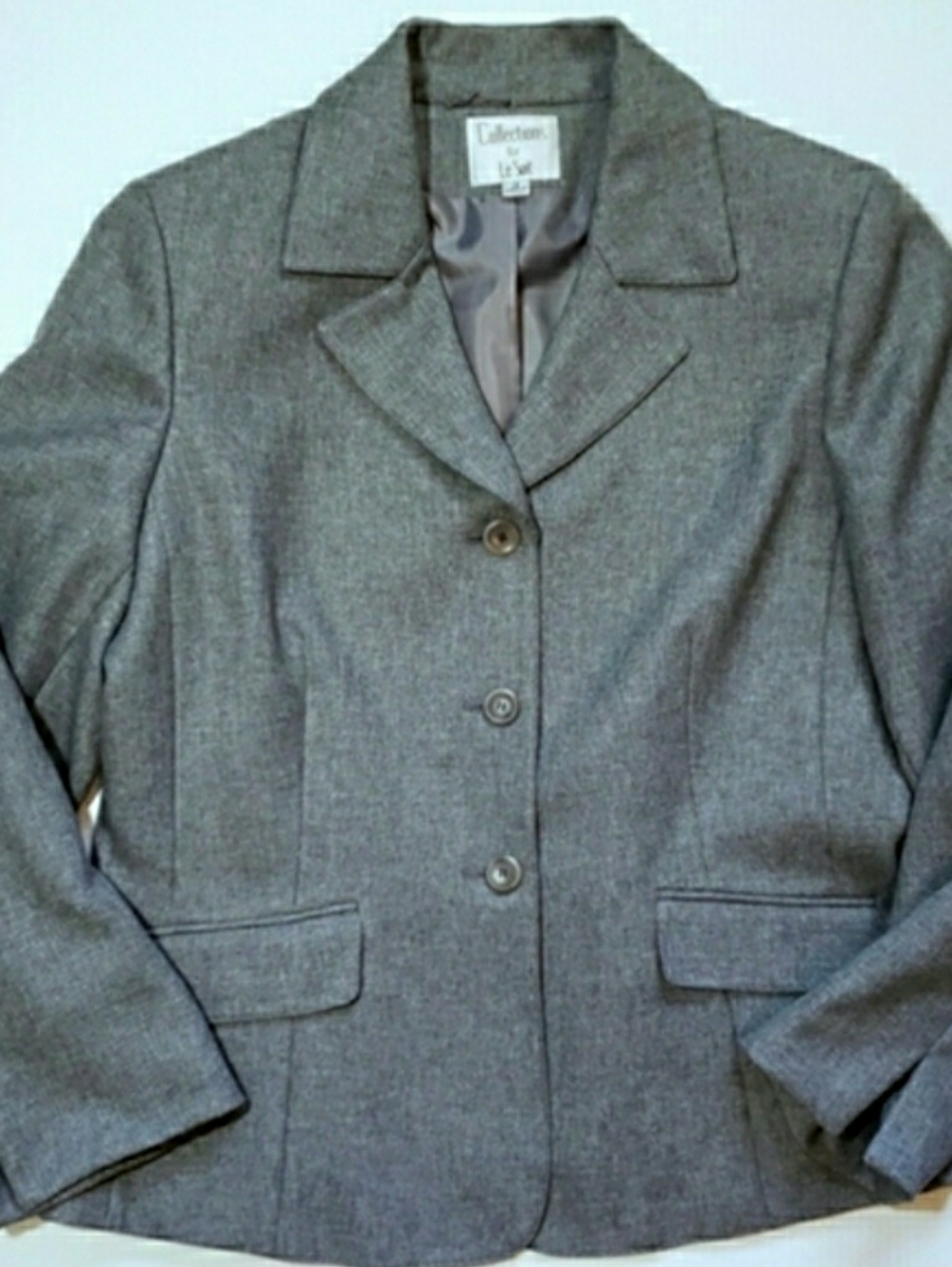 Le Suit Grey Blazer And Pant Suit Set Sz 16 - Picture 3 of 9